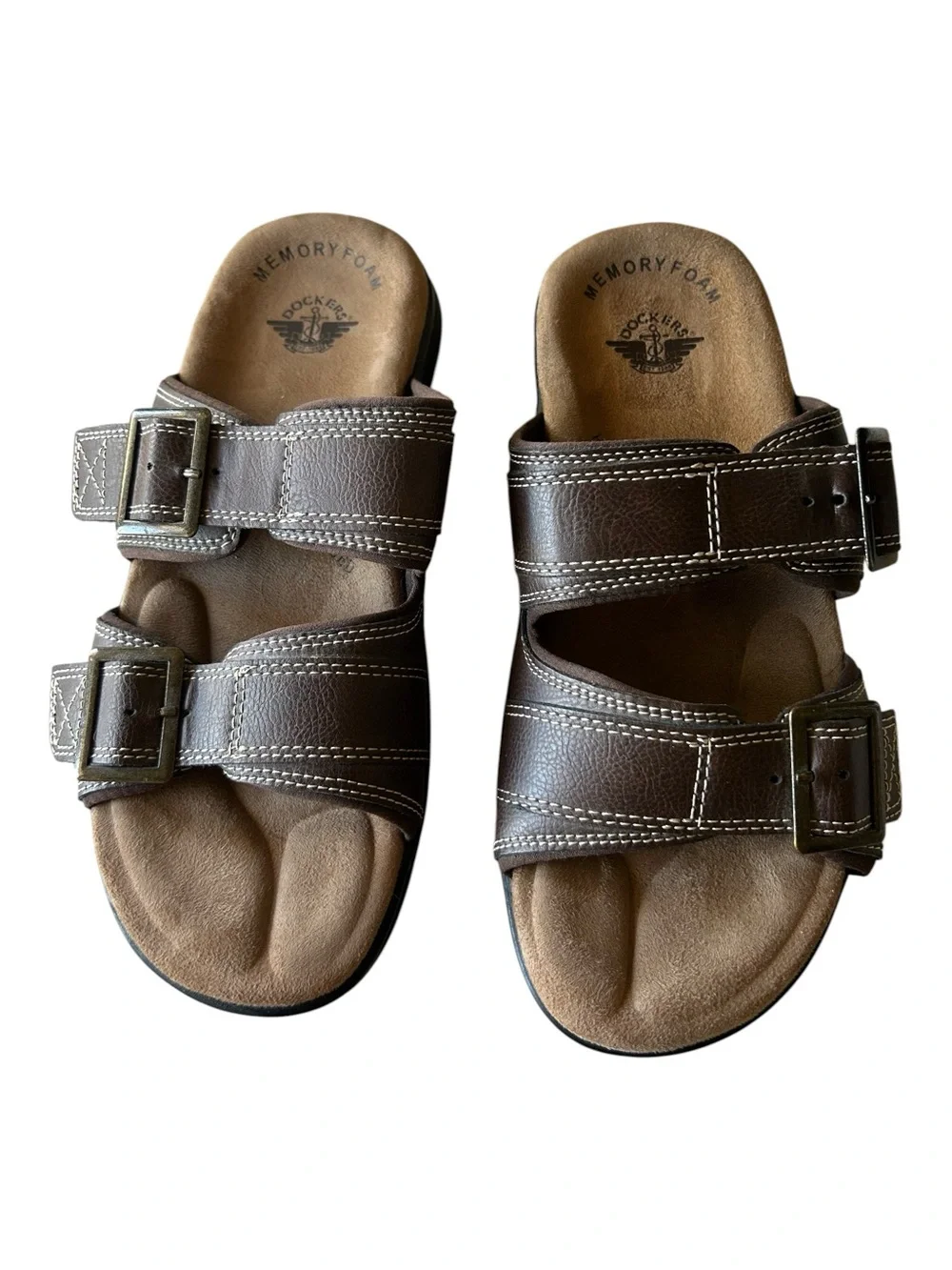 Dockers Men’s DELRAY Brown Double-Buckle Memory Foam Slide Sandals